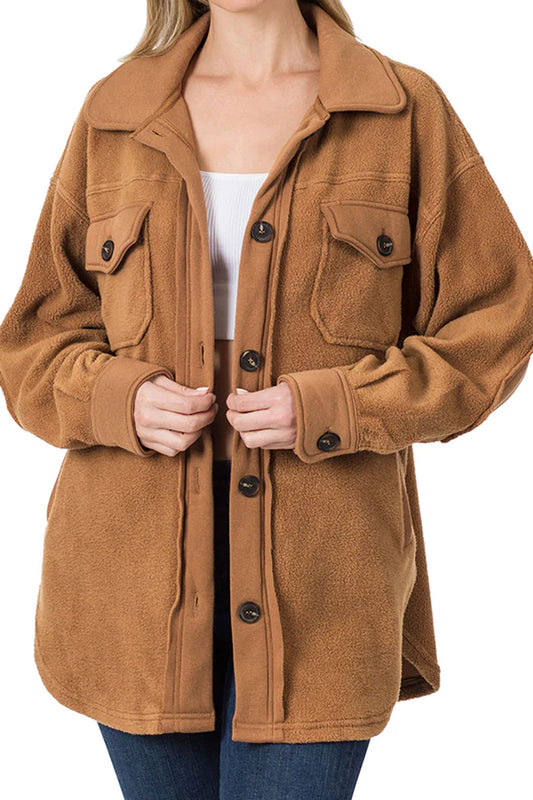 Winter Ready Deep Camel Fleece Shacket