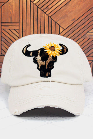 Distressed Black leopard Steer Hat