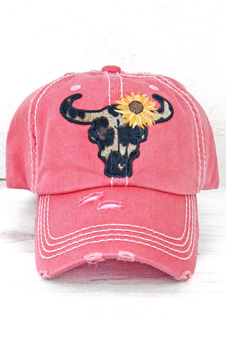 Distressed Black leopard Steer Hat