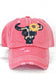 Distressed Black leopard Steer Hat